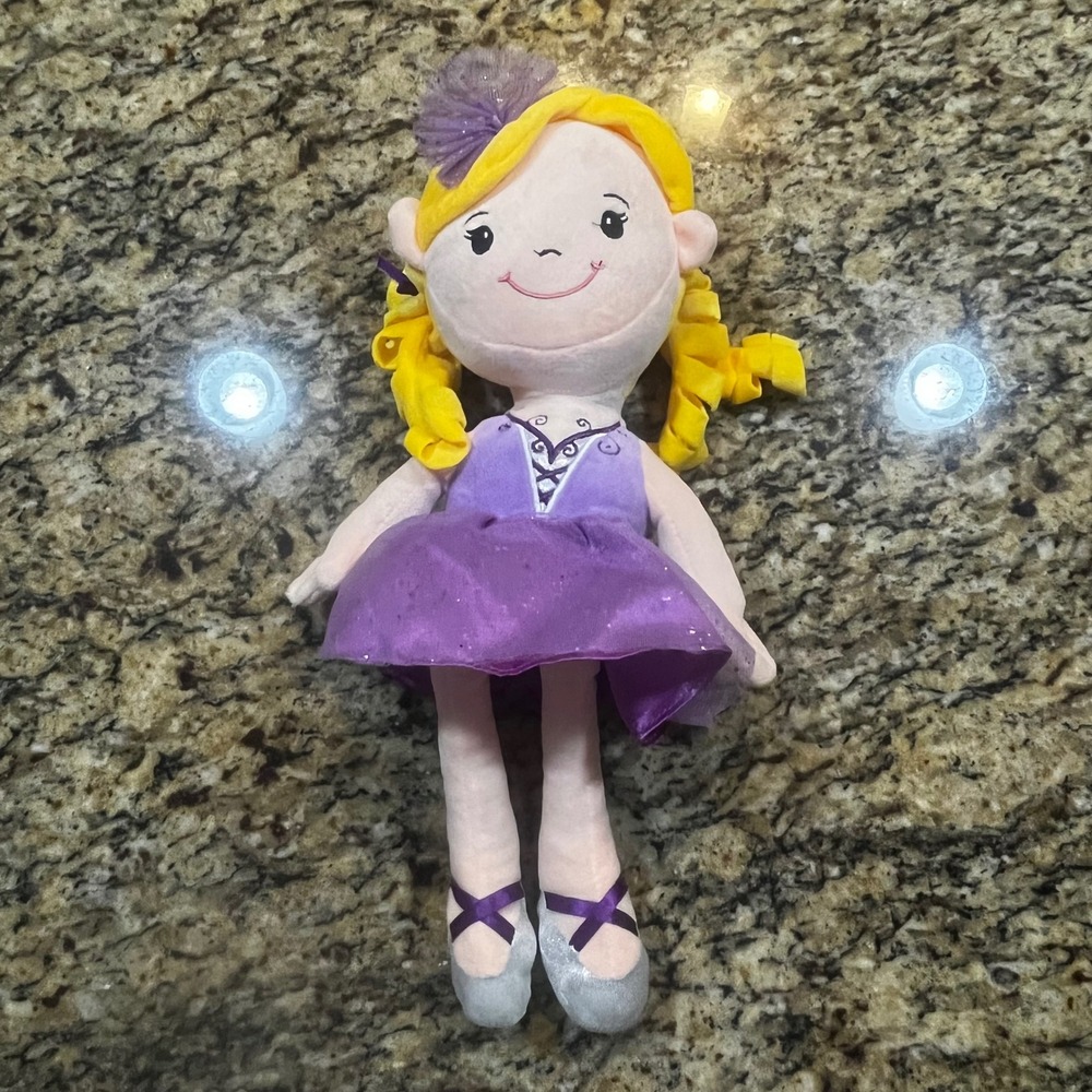 Walgreen Co Plush Ballerina Doll Yellow Ringlet Hair Purple Tutu Silver Slippers